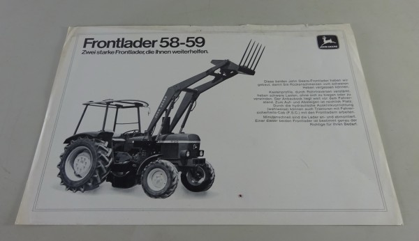 Prospektblatt / Broschüre John Deere Frontlader 58 - 59 Stand 03/1978