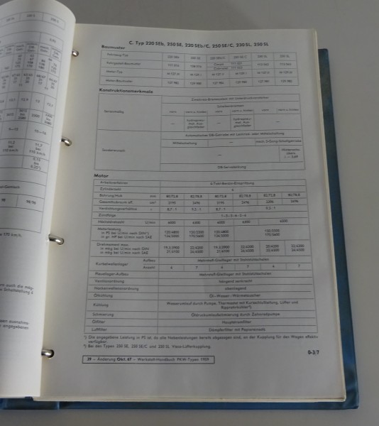 Werkstatthandbuch Mercedes Benz W110, W111, W112, R113 230 + 250 SL Pagode 1959