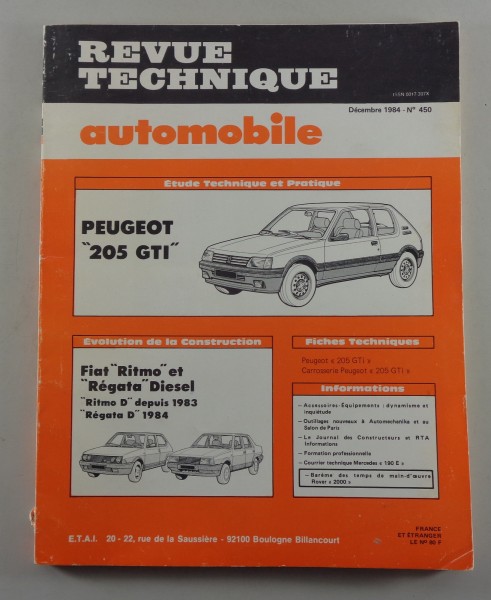 Reparaturanleitung Revue Technique Peugeot 205 GTI + Fiat Ritmo / Regata D 1984