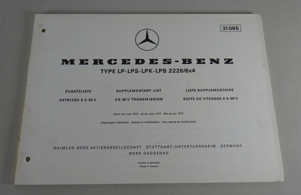 Zusatz zum Teilekatalog Mercedes-Benz LP-LPS-LPK-LPB 2226/6x4 Getriebe S 6-90 V