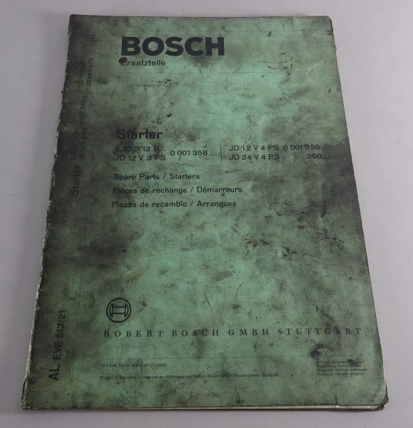 Teilekatalog / Parts list Bosch Starter EJD.. / JD.. von 07/1968