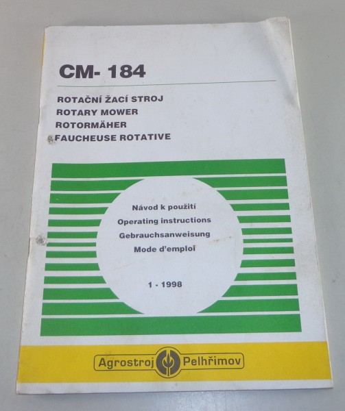 Teilekatalog Agrostroj Pelhrimov Rotormäher CM 184 Stand 01/1998