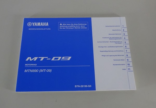 Betriebsanleitung / Handbuch Yamaha MT-09 Stand 10/2020