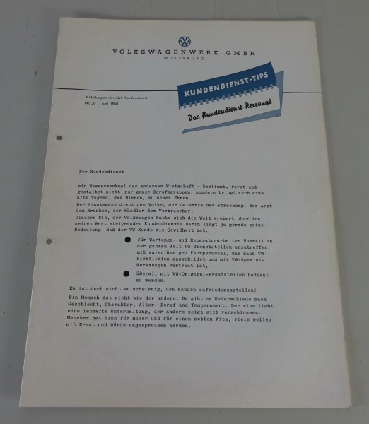 Kundendienst-Tips VW / Volkswagen „Das Kundendienst-Personal“ Stand 06/1960