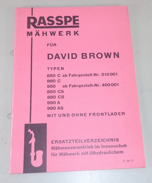 Teilekatalog Rasspe Mähwerk für David Brown Schlepper Stand 05/1964