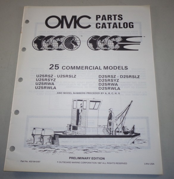 Teilekatalog OMC Bootsmotor Außenborder 25 Commercial Models ab U25RSZ..von 1987