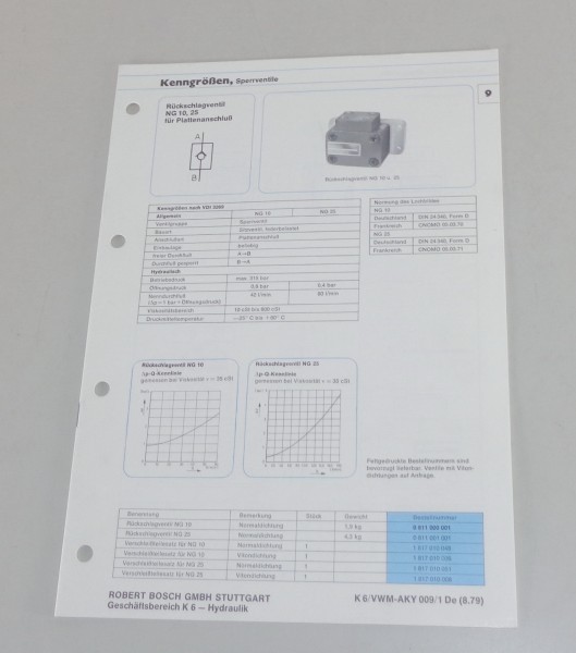 Prospekt / Technische Info Bosch Sperrventile NG 8 10 25 32 von 08/1979