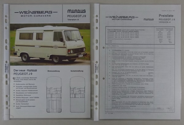 Prospektblatt + Preisliste Peugeot J9 Mundus Version A Stand 01/1981