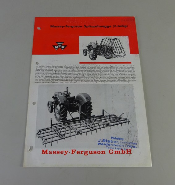 Prospektblatt / Broschüre Massey Ferguson MF Spitzzahnegge Stand 09/1959