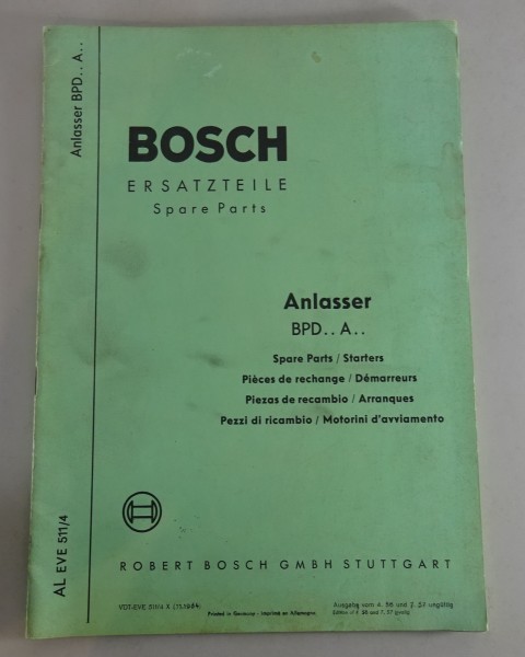 Teilekatalog / Parts list Bosch Anlasser BPD.. A.. von 11/1964