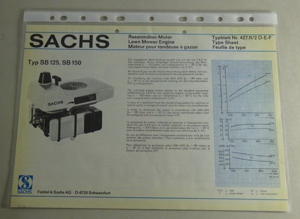 Typenblatt /Technische Daten Sachs Typ SB 125 / SB 150 Stand 01/1976