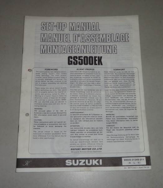 Montageanleitung / Set Up Manual Suzuki GS 500 E Stand 01/1989
