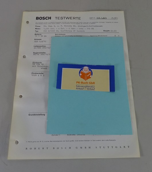 Bosch Testwerte Porsche 356 B / 1600 GS Ausführung GT Carrera Baujahr 1960-1963