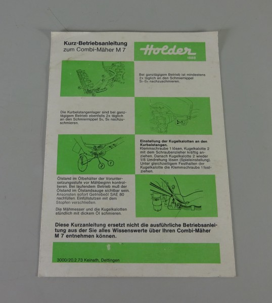 Kurz-Betriebsanleitung Holder Combi-Mäher M 7 Stand 02/1973