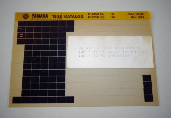 Microfich Teilekatalog Yamaha RD 350 Modelljahr 85 Stand 12/1984