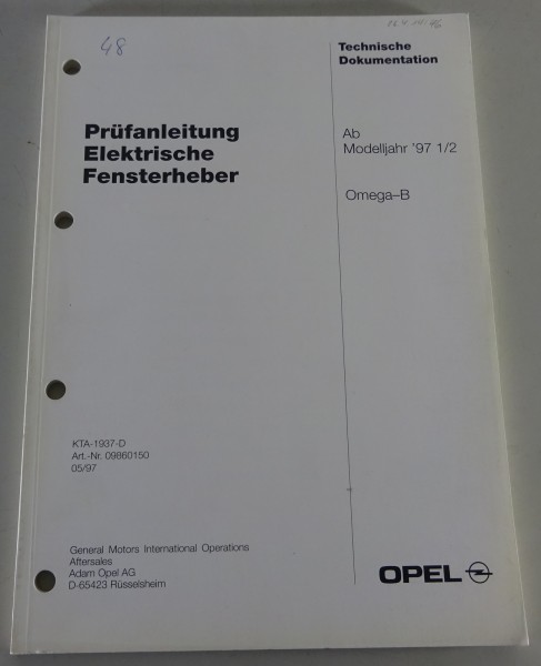 Werkstatthandbuch Prüfanleitung Opel Omega-B Elektrischer Fensterheber ab 1997