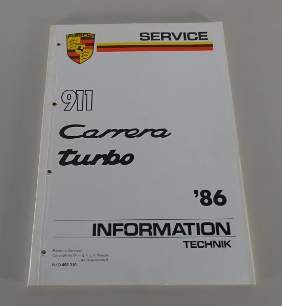 Werkstatthandbuch / Service Information Technik Porsche 911 Carrera / Turbo 1986