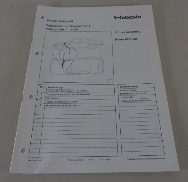 Einbauanweisung Webasto Standheizung Thermo Top T Rover 620 SDI Stand 11/1995