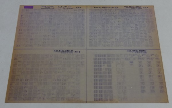 Microfich Teilekatalog / Ersatzteilliste Toyota Land Cruiser RJ, LJ, BJ 08/1987