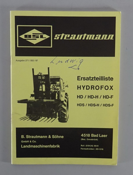 Betriebsanleitung + Teilekatalog BSL Fahrsiloentnahmegerät Hydrofox-FH / -H / -F