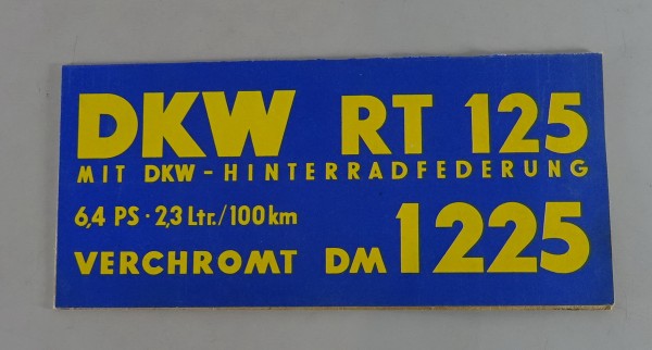 Originales Preisschild / Verkaufsbild DKW RT 125 - mit Hinterradfederung