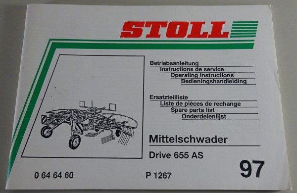 Teilekatalog / Betriebsanleitung Stoll Mittelschwader Drive 655 AS Stand 1997