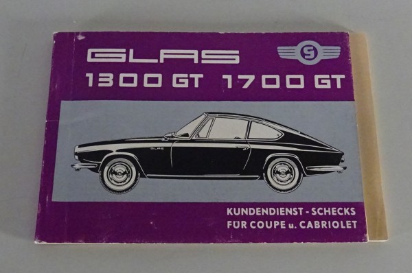 Scheckheft / Kundendienstheft Glas 1300 GT / 1700 GT Coupe + Cabrio Stand 1965