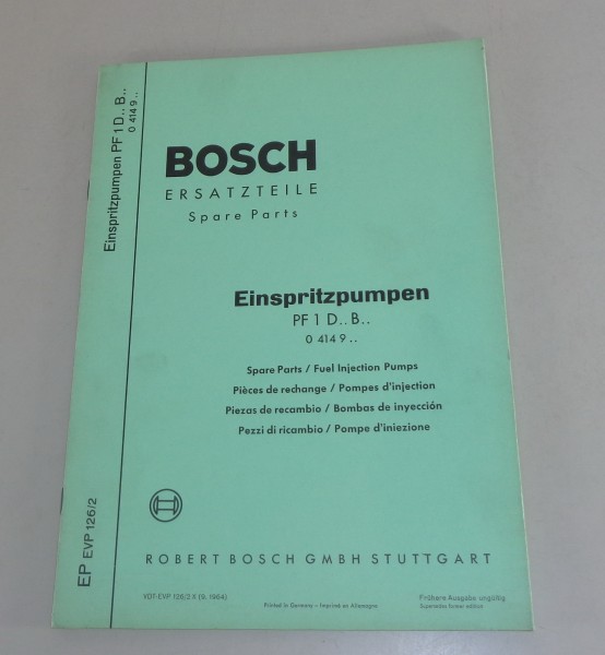 Teilekatalog Bosch Einspritzpumpen PF 1 D.. B.. von 09/1964