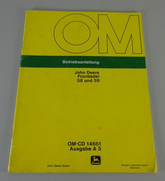 Betriebsanleitung / Handbuch John Deere Frontlader Typ 58 & 59