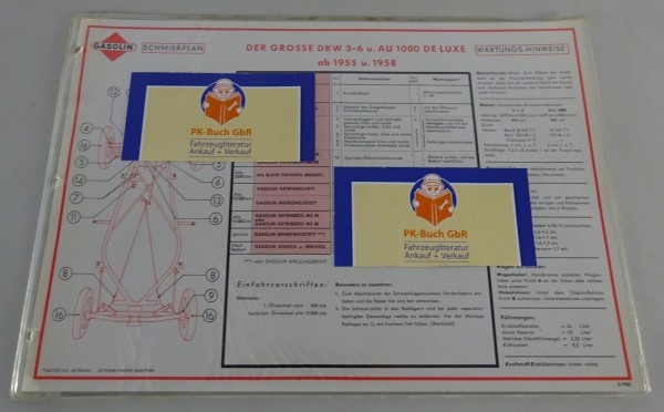 Gasolin Schmierplan für Der Grosse DKW 3=6 & Au 1000 De Luxe Stand 03/1963