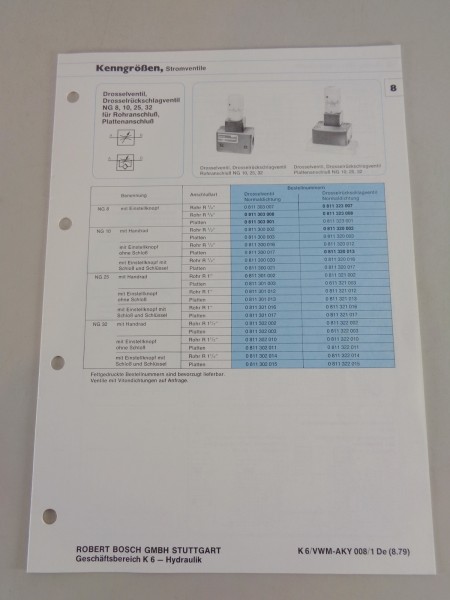 Technische Information / Kenngrößen Bosch Stromventile NG 8/10/25/32 von 08/1979