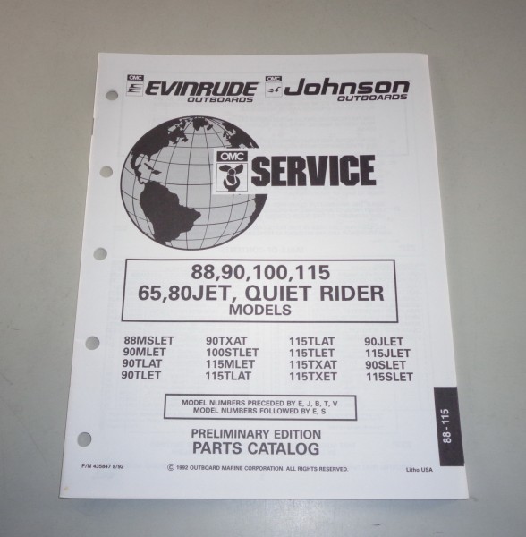 Teilekatalog OMC Johnson Evinrude Außenborder 88 90 100 115 65/80JET Quiet Rider