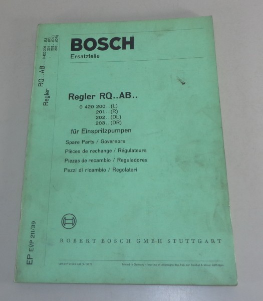 Teilekatalog / Parts list Bosch Regler RQ.. AB.. für Einspritzpumpen 09/1967