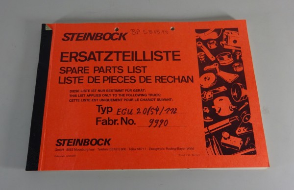 Teilekatalog Steinbock BOSS Elektrostapler EGU 2 D/54/112 Stand 1980