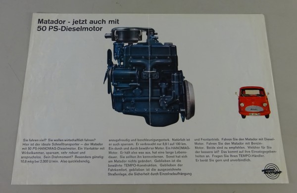 Prospektblatt / Datenblatt Tempo Matador 50 PS Dieselmotor D 301 E2 Stand 1964