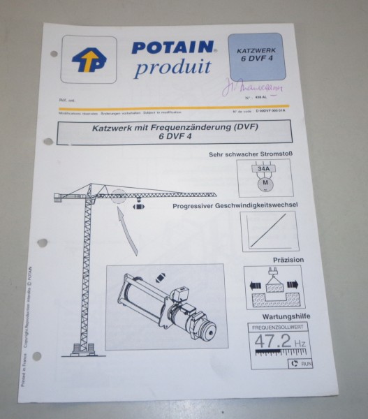 Produkt Datenblatt Potain Katzwerk mit Frequenzänderung 6 DVF 4