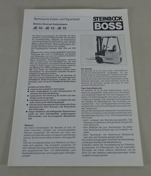 Technisches Datenblatt / Typenblatt Steinbock Boss Gabelstapler JE10/ JE13 /JE15