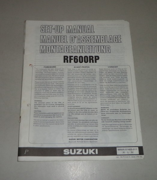 Montageanleitung / Set Up Manual Suzuki RF 600 R Stand 01/1993