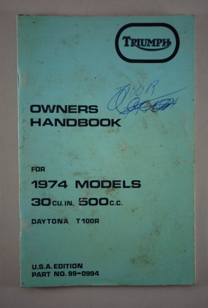 Owner's Manual / Handbook Triumph Daytona T 100 R 1974