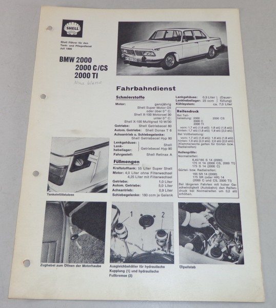 Shell Schmierplan für BMW 2000 / 2000 C/CS / 2000 TI Stand 07/1966