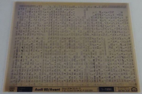 Microfich Teilekatalog Audi 80 / Avant B4 Typ 8C Baujahr 1992 - 1993 Stand 01/98