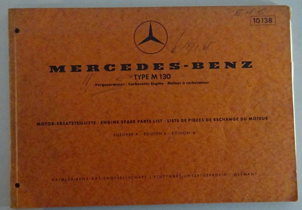 Teilekatalog Mercedes Benz Motor M130 Vergaser verbaut in W108 280 S von 01/1968