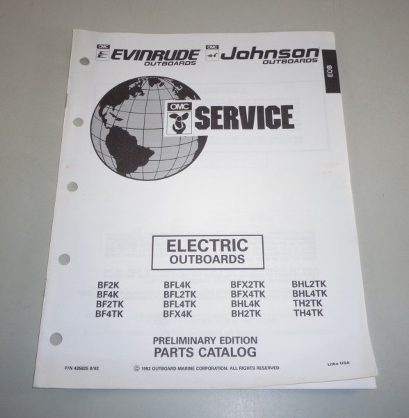 Teilekatalog OMC Johnson Evinrude Außenborder Electric Outboards Models St.1992