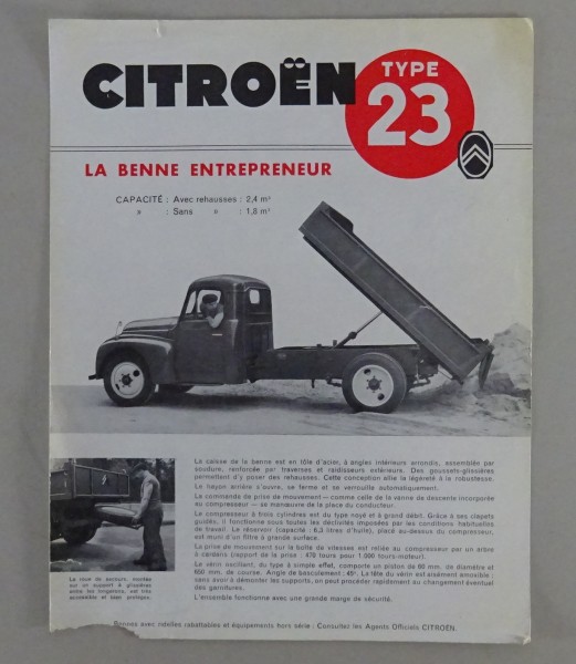 Prospektblatt Citroen LKW Typ 23 Kipper von 09/1955 frz.