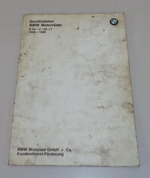 Servicedaten BMW R 24, R 27, R 51/2, R 68, R 69 S, R 100 RS etc. von 01/1988