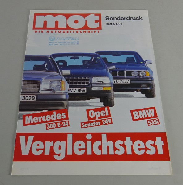 Prospekt mot Test BMW E34 535i/Opel Senator B 24V/Mercedes W124 E300 Stand 1990