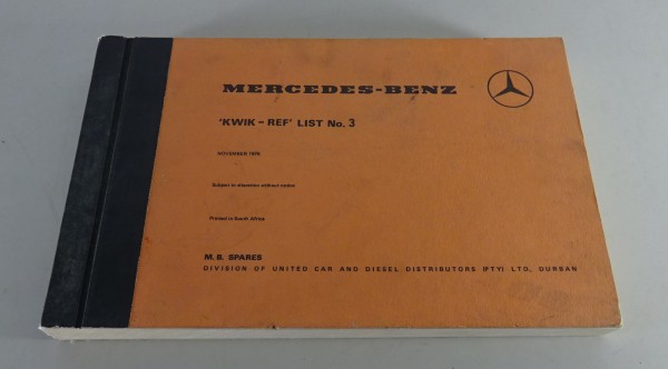 Quick-Referenz-List Nr. 3 Mercedes-Benz PKW & NFZ Stand 11/1976