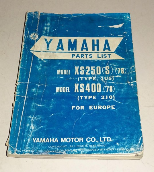 Teilekatalog / Ersatzteilliste / Spare Parts Yamaha XS 250 / XS 400 Stand 9/1977