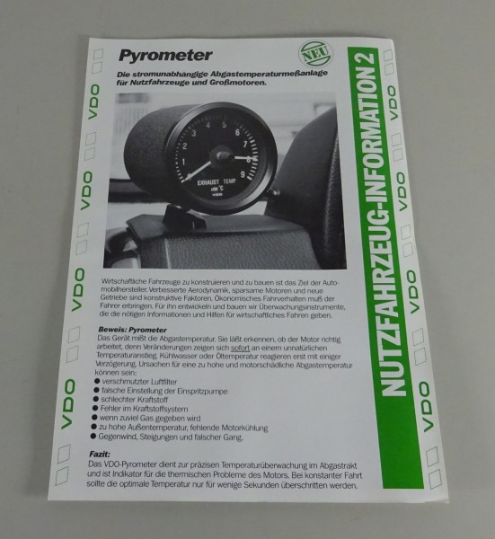 Prospekt / Broschüre VDO Pyrometer Abgastempertaurmessanzeige Stand ca. 1983