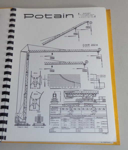 Teilekatalog / Spare parts list Potain Kran / crane GMR 222 A von 03/1972